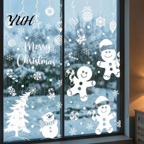 Non Residue Glass Stickers 6Pcs Christmas Gingerbread Man Static Stickers, Removable PVC Snowman Window Decals, Waterproof DIY Wall Bathroom Film Art