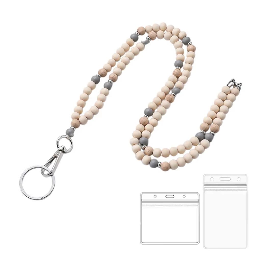 Retractable ID Badge Holder Lanyard Stainless Steel Clasp Bead Teacher Lanyard  Teacher Use