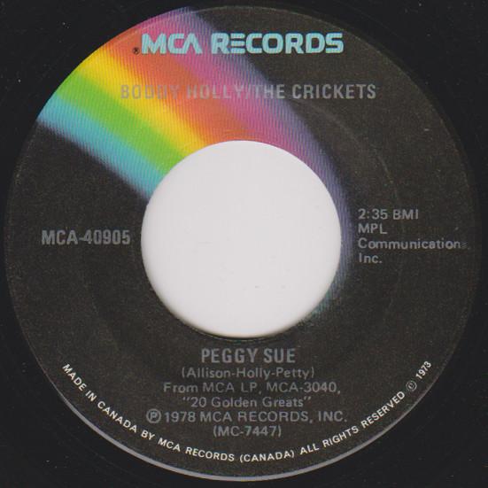 

7-дюймовая пластинка BUDDY HOLLY THE CRICKETS Peggy Sue MCA40905 MCA Records Canada Рок Б/у