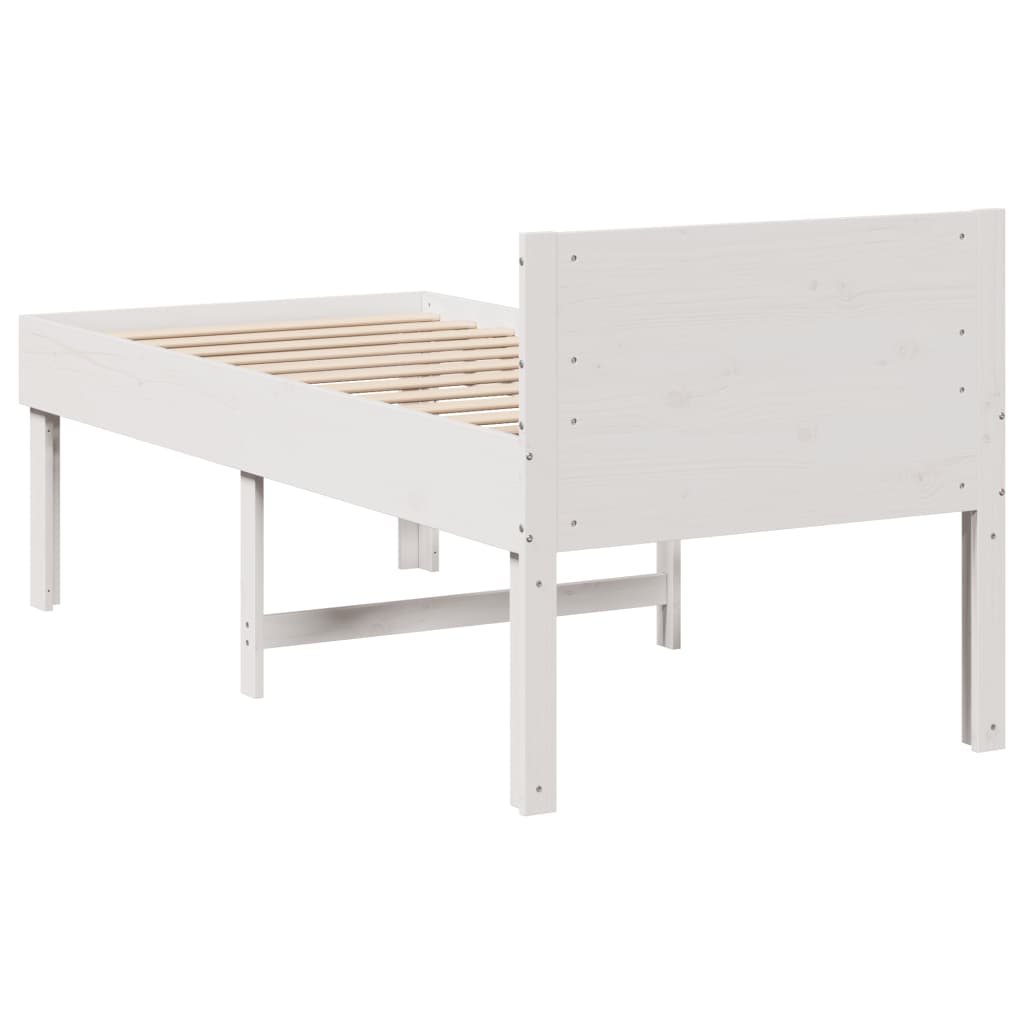 Vidaxl Bed Frame Without Mattress, White, 90X190 Cm, Solid Pine Wood