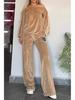 European & American Women's Gold Velvet Batwing Sleeve Top and Wide-Leg Pants Set for Autumn/Winter 2025