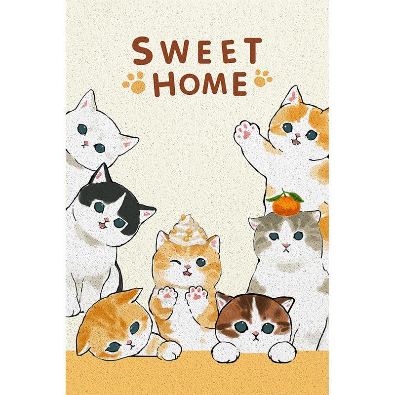 Cartoon Cat Silk Circle Porch Shoe Changing Area Foot Pad Household Easy Cleaning Non-Slip Pad Can Be Cut Into The Door Floor Mat
