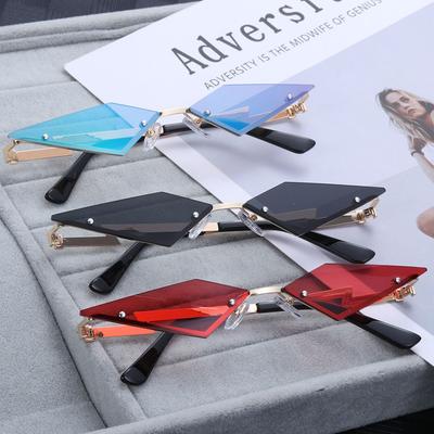 Narrow Trending UV400 True Film Lens Fashion Women Sunglasses Rimless Sun Glasses Diamond Shape