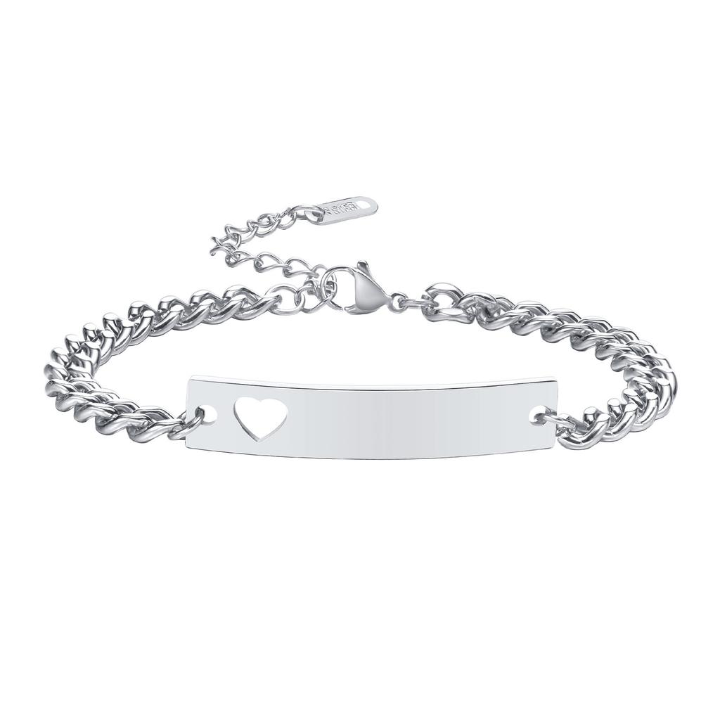 Vnox Free Custom Bracelets for Men Women, Stainless Steel Hollow Heart Bangle, Couple Promise Love Gift