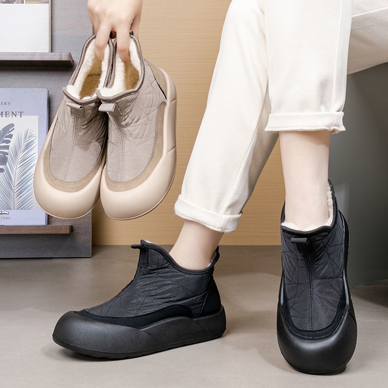 Fashion Chunky Round Toe Waterproof Fleece-lined Women's Snow Boots Winter Work Comfortable and Elegant 2025 Novelty Chic Ladies Shoes