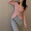 Women's V-Neck Irregular Knit Long Sleeve Sweater - Slimming Autumn Fashion Top