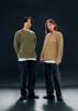 APOSTROPHE COMMA Basic Black Leather Patch Crewneck Knit (Light Khaki)