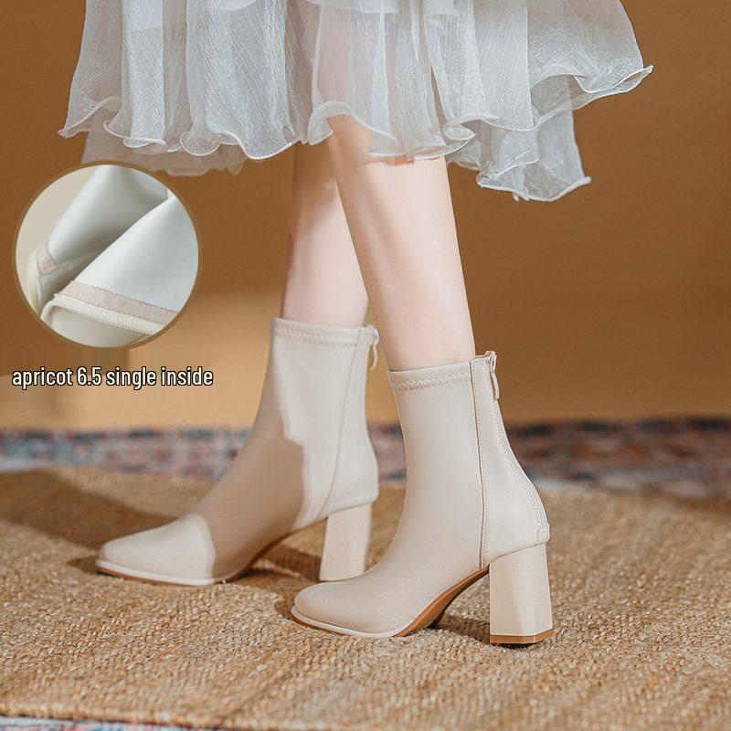 

Женские белые ботильоны на высоком каблуке – Осень/Зима 2025, Французский стиль 35