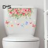 Colorful Flower Butterfly Toilet Sticker Removable Self-adhesive Waterproof PVC Living Room Bathroom Wall Art Floral Toilet Lid Decoration Decal