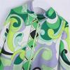 Spring 2022 European & American Style Women's Green Print Shirt & Skirt Set