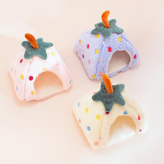 Comfortable Pet Sanctuary Plush Strawberry Hamster Bed, Soft Winter Warm Hideout, Cute Cozy Enclosed Cave Bed for Gerbil, Sugar Glider,