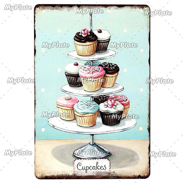 Cake Metal Sign Plaque Metal Vintage Food Tin Sign Wall Decor for Kitchen Cafe Diner Bar Cupcake Metal Signs