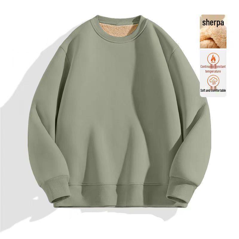Men's Thick Lambswool Velvet Hoodie - Warm Round Neck Top for Autumn/Winter 2025