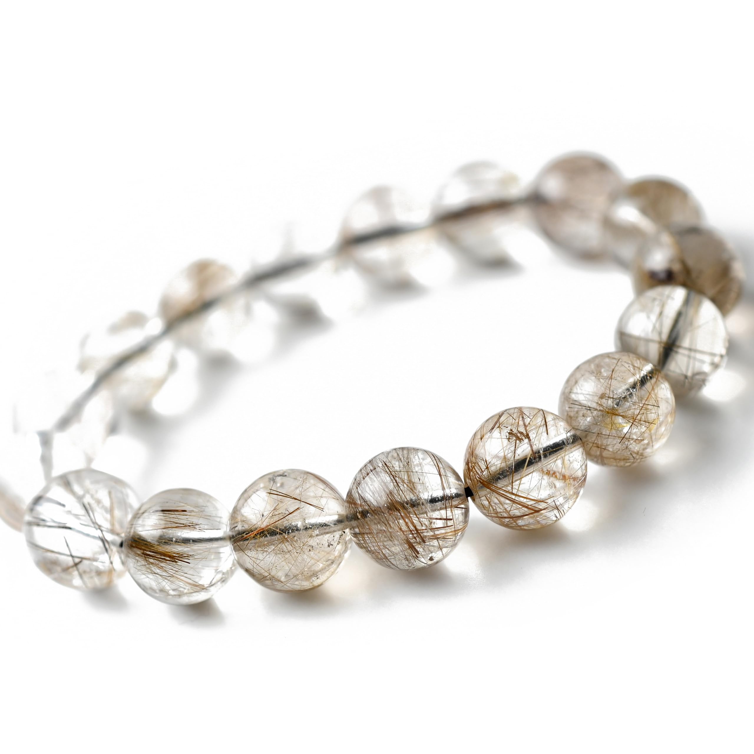 

Eigado Mixed Rutilated Quartz 17 Inner Natural Power Good Fortune Bracelet, Beads, 12mm, Diameter Approx. 16cm, Stone, Stone, Luck, Amulet,