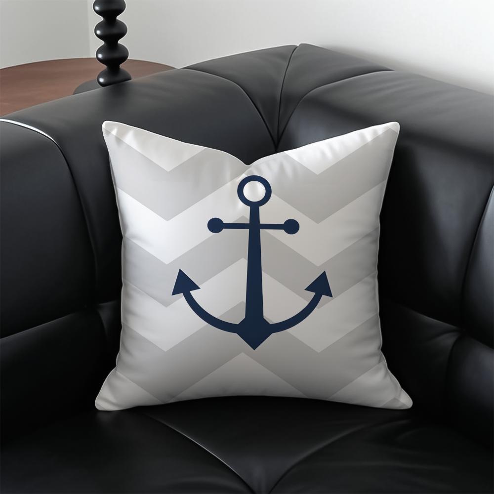 Fashion Relaxed Ocean Breeze Anchor Cushion Cover Pillow Case Antidustmite Invisible Zipper Silky Plush Cushion