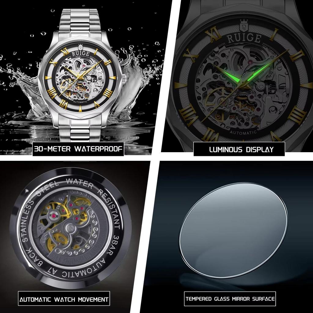 Hollowed Out Men's Fully Automatic Mechanical Watch Stainless Steel Men's Fashionable Waterproof Luminous Trendy Watch