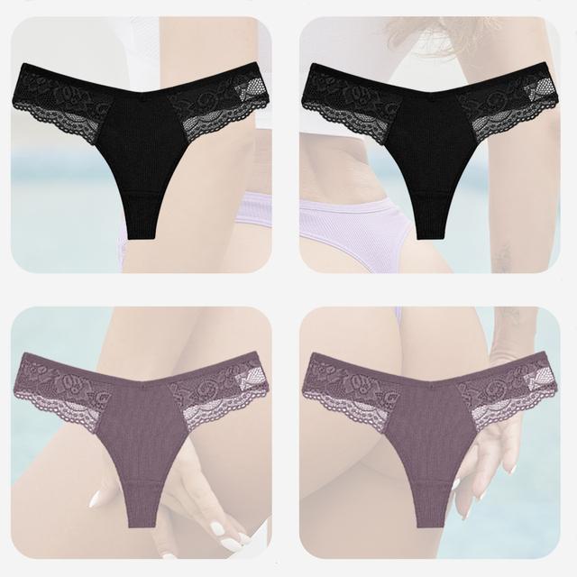 FINETOO Women Sexy Panties Lace thong Briefs Underwear for Female Intimates Lingerie Sexy Pantys Perspective Floral Plus Size Panties