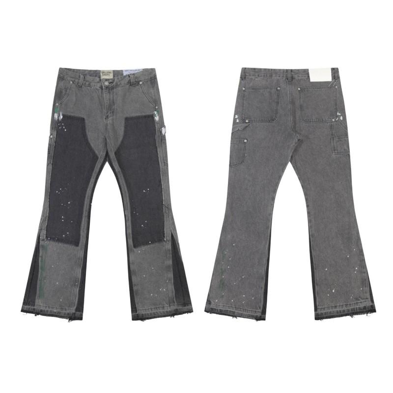 Mens High Street Graffiti Jeans Vintage Washed Slightly Flared Long Pants