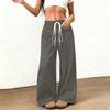 Womens Suede Wide Leg Pants Elastic Waist Loose Fit Trousers Drawstring Waistband with Pockets Casual Style Long Pants