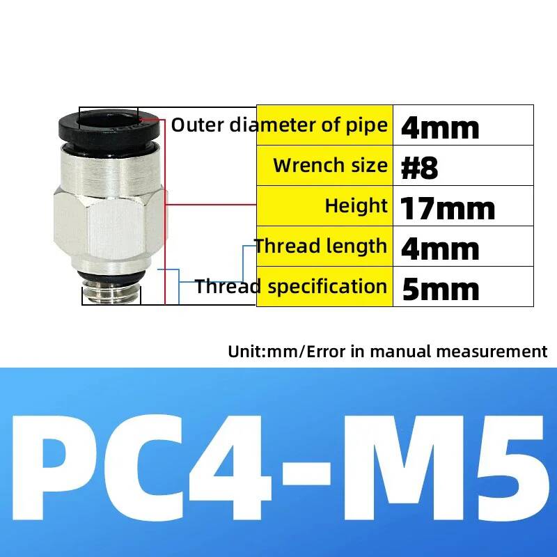 

Pneumatic Fittings Brass Mini Connector Air Pipe Quick Plug PC4-M3/M4/M5 4mm Threaded Straight Through Connection White