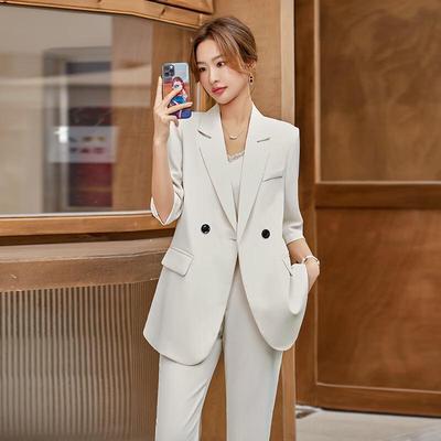 Conjunto de Traje Profesional Blanco de Manga Media para Mujer