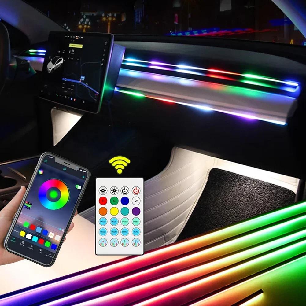 110cm Car Ambient Lights 3 in 1 LED Symphony RGB Atmosphere Lamp Hidden Car Interior Lamp USB APP Remote for Tesla Model 3 Y S X