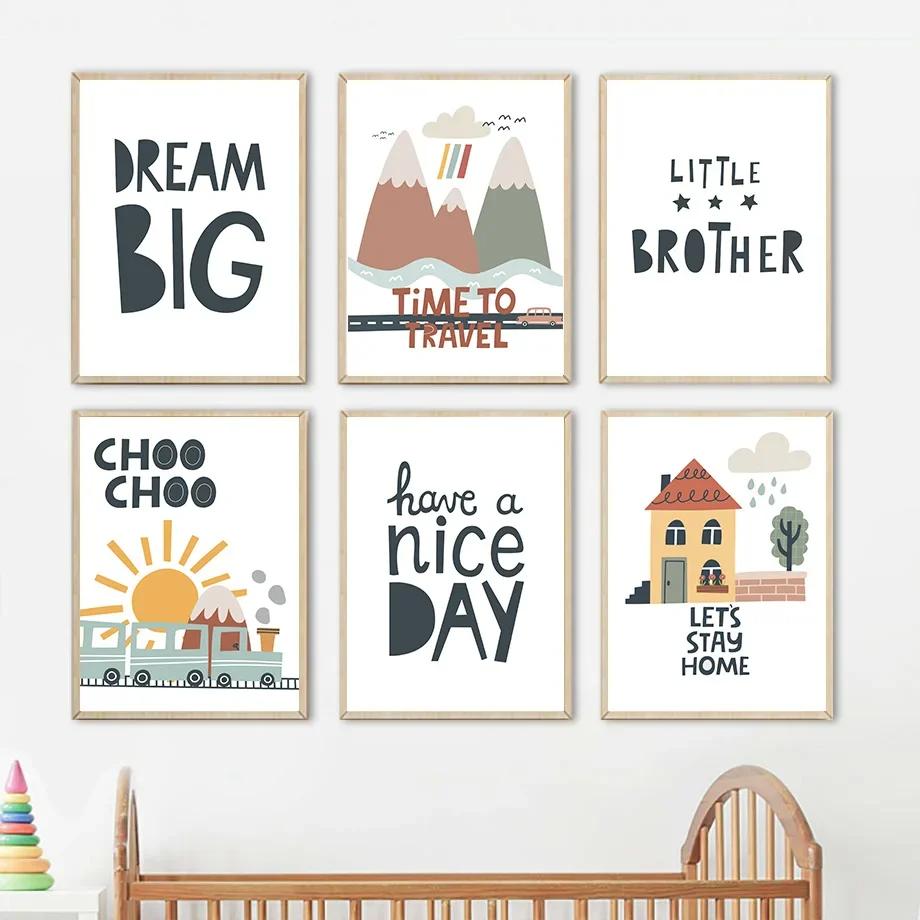Mountain Sun Car Plane House Dream Nursery Wall Art Canvas Painting Nordic Posters And Prints Wall Pictures Baby Kids Room Decor