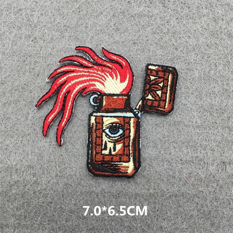 Punk Patch Flame Embroidery Patches For Clothes Scary Skull Iron On Patches On Clothing Embroidered Jacket Badge Sticker