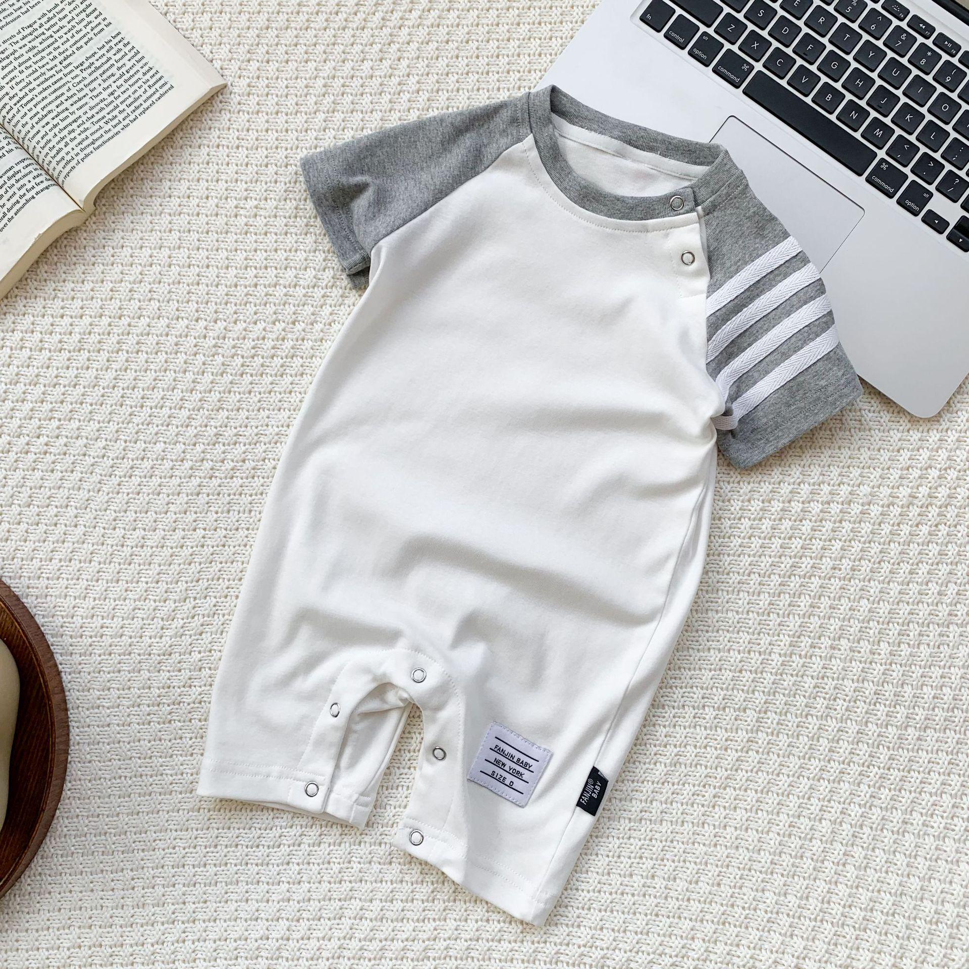 

Корейский летний ромпер в стиле колор-блок для новорожденных - с коротким рукавом, легкий костюм для ползания для малышей 100 cm серый/белый