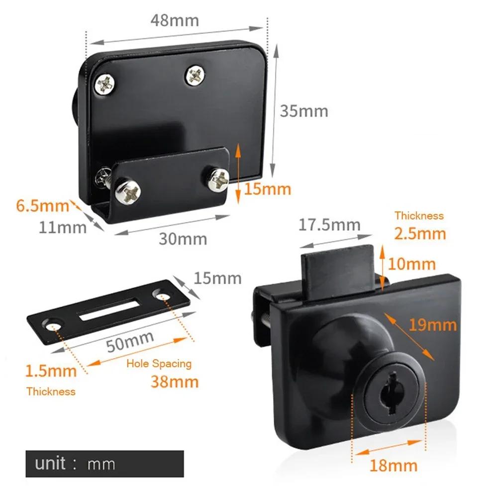 Vitrinenschloss, Glasschiebetürschloss, 2 Schlüssel, für 5–8 mm Glas, Sicherheitsschlösser, ohne Bohren, Türbeschläge