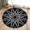 Car Wheel Rim Alloy Carpet Mat Anti-Slip Rubber Backing Rug Metallic Finish for Garage Home Decoration Industrial 3D Texture