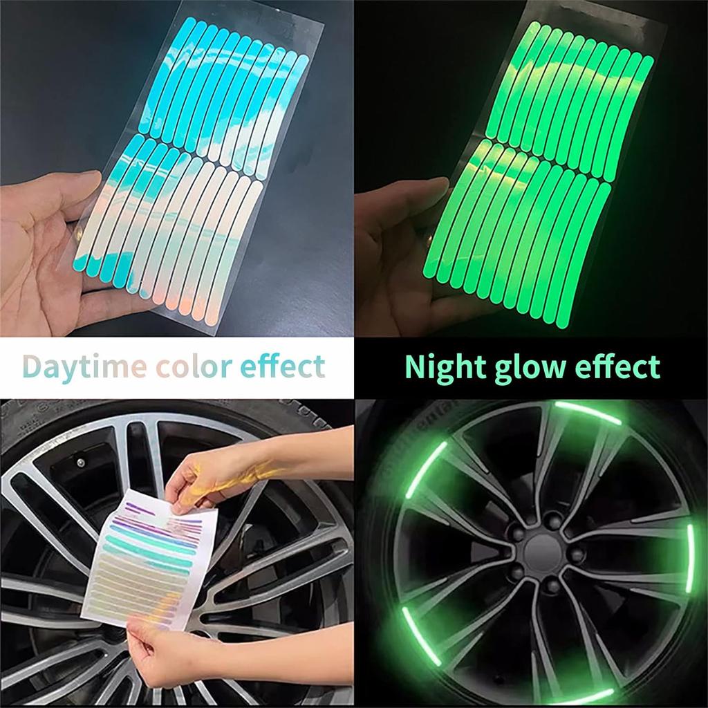 2023 20PCS Car Wheel Hub Reflective Sticker Anti Collision Luminous Reflective Stripe for Car Wheel Rim Tape Exterior Decoration