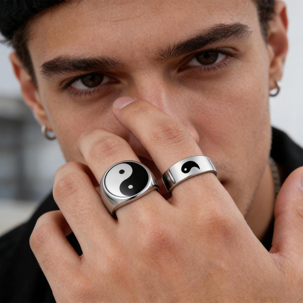 Cross-border National Ink Wash Bagua Men's Retro Ring Set