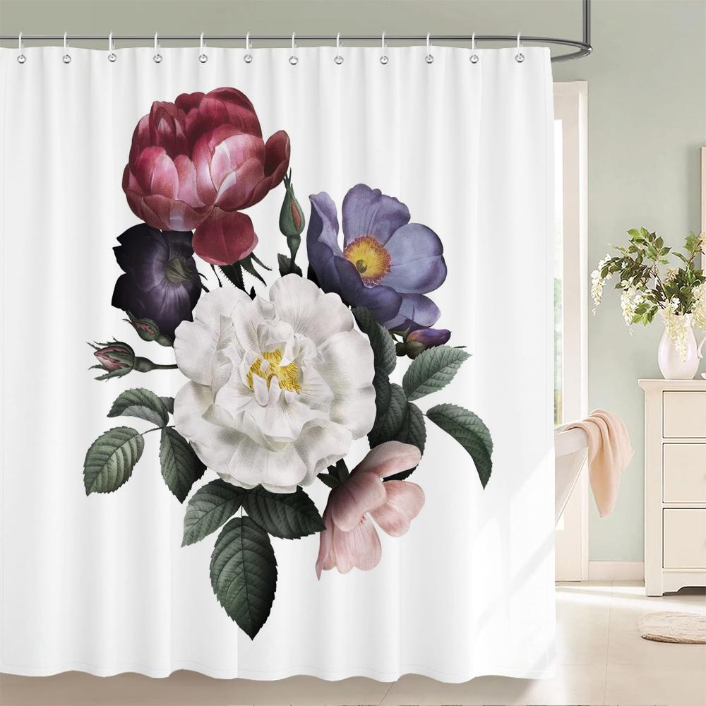 High Quality Small Fresh Flowers Fabric Shower Curtain Waterproof Floral Bath Curtains For Bathroom Decorate With 12 Hooks