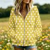 Women's Polka Dot Print Long Sleeve Hooded Jacket with Pockets and Casual