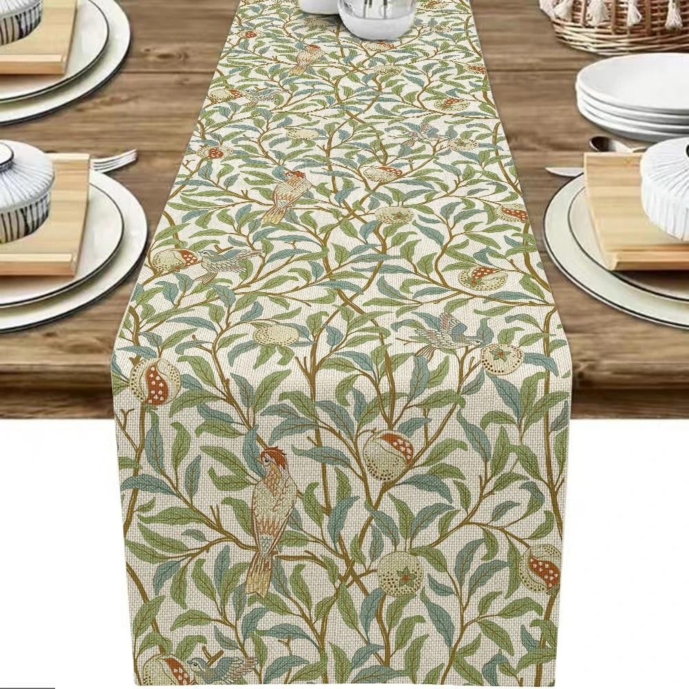 1pc William Morris Floral Table Runner, Vintage Flowers Dining TableKitchen Decoration, For Family Dining Table Vacation Party