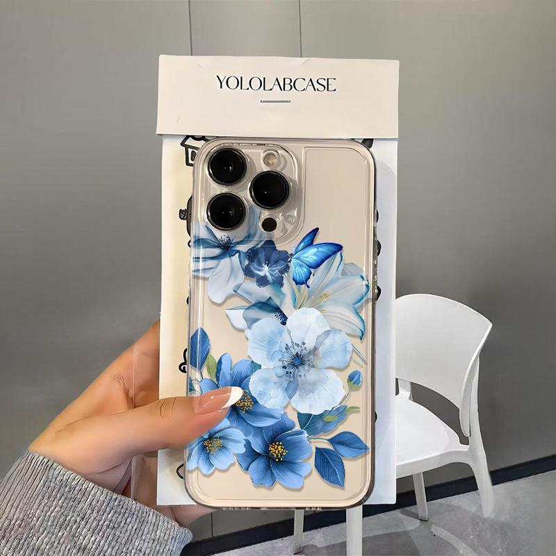 

Blue Flowers blossom Transparent Phone Case For Samsung Galaxy S23 S24 S25 S26 Ultra S22 S21 S20 Plus FE A71 A72 A73 Soft Cover Galaxy A50