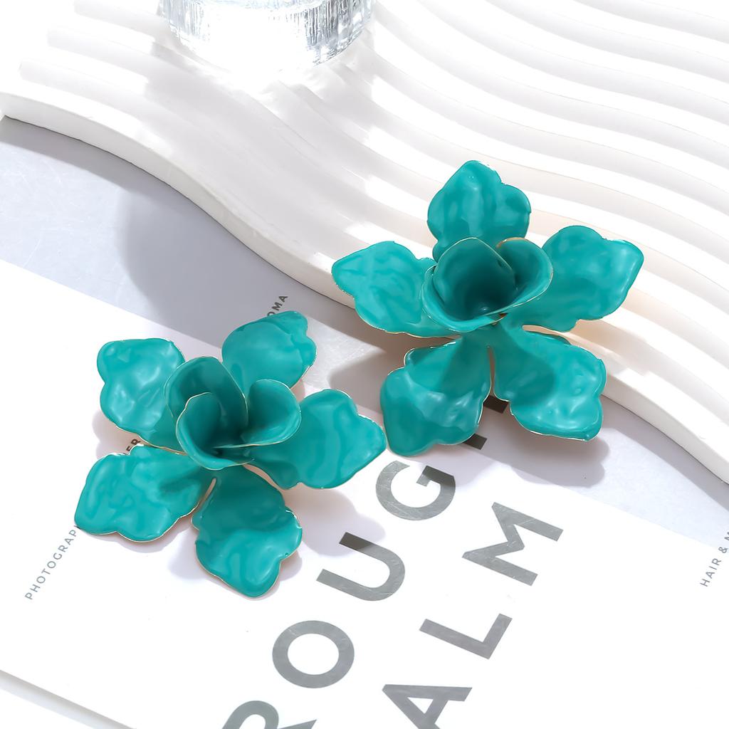 Exaggerate Oil Drop Flower Earrings for Women Luxury Design Stud Earrings Fashion Jewelry Accessories Party Wedding Gift