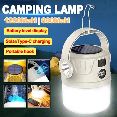 Dual-Light Source LED Solar Camping Light - Rechargeable, Super Bright Emergency Torch, for Outdoor Tent & Night Market Use