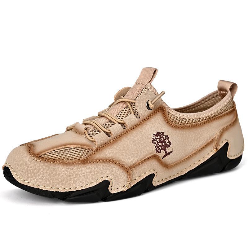 

Doudou shoes men s 2024 new one-pedal lazy shoes men s casual leather shoes soft-soled breathable driving shoes men 46 бежевий