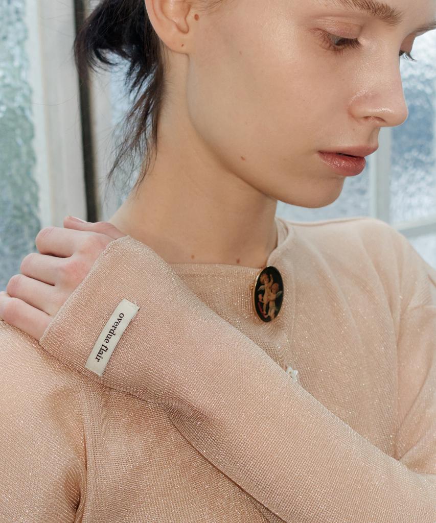 Obeodyupeulleeo Sheer Glossy Cardigan_Nude Beige