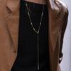 Chic European & American Long Stainless Steel Necklace with Natural Pearl Beads for Autumn/Winter