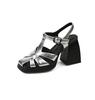 Fashion Summer Sandals Split Leather Women Shoes Square Toe High Heels Sandals for Women Handmade Fashion Roman Shoes Platform Sandals