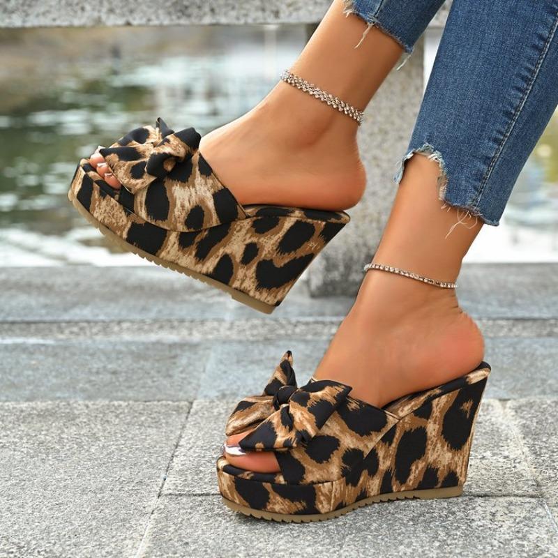 Leopard Pattern Women Sandals 10CM High Heel Open Toe Slip on Casual Shoes Sexy Slippers Summer Citywalk Party Sandals Sandalias