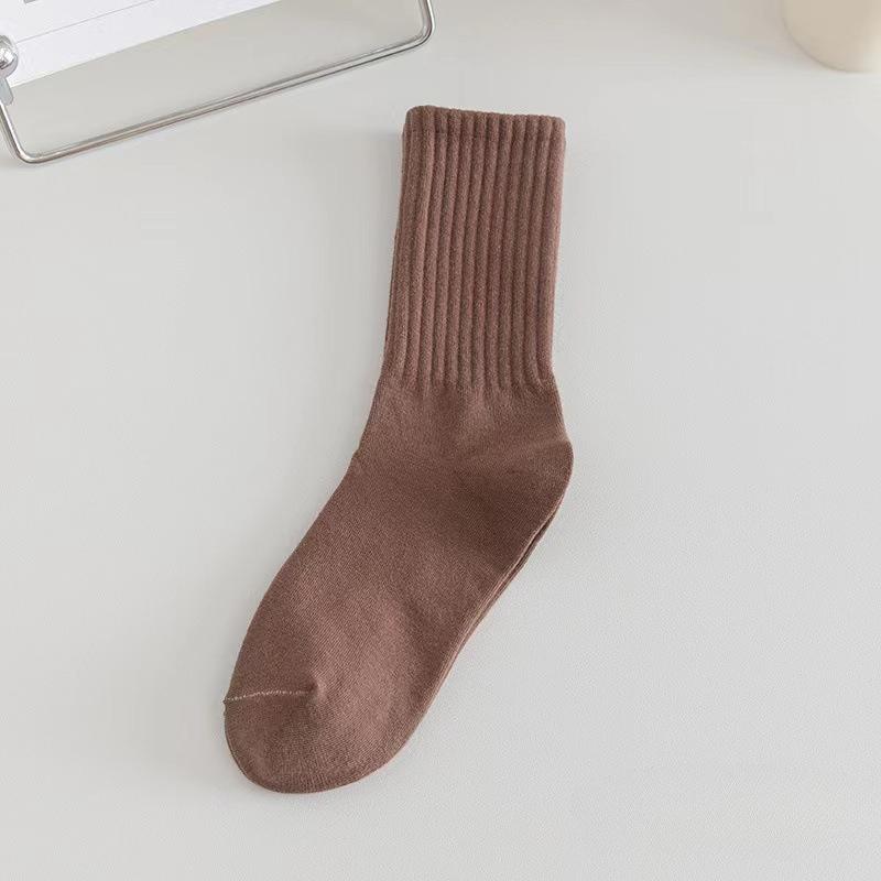 Autumn and Winter Socks Vertical Stripes Solid Color Mid Tube Socks Versatile Boneless Pile Socks Student Sports Long Socks