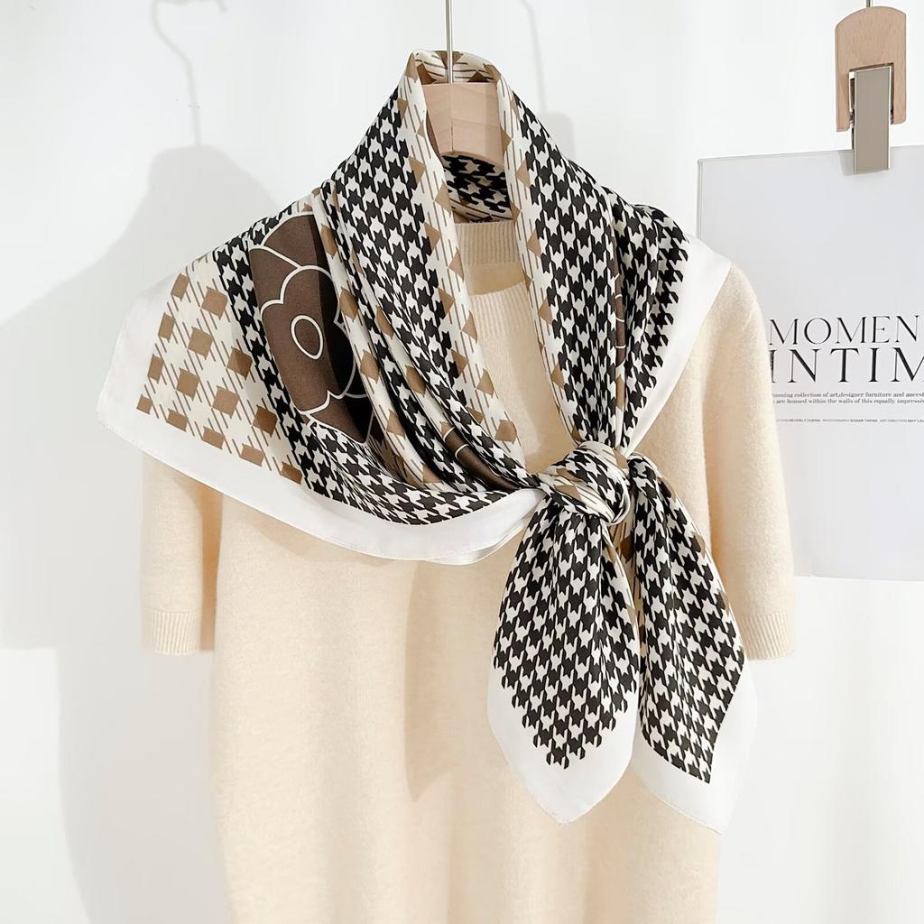 New printed twill square scarves: versatile scarves for travel and the workplace, including professional neckerchiefs