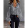 Elegante Spitzen-Patch-Bluse mit Puffärmeln und Falten-Design für Büro und Freizeit