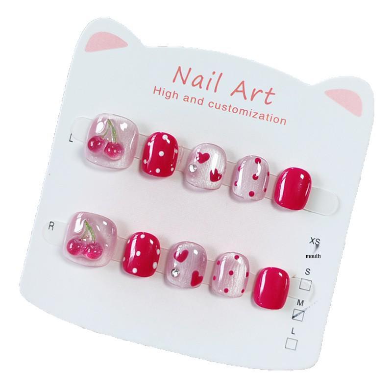 Cherry Cat Eye Heart Nail Art for Kids (Ages 5-10) - Handmade, Wearable, Sweet, Simple Style