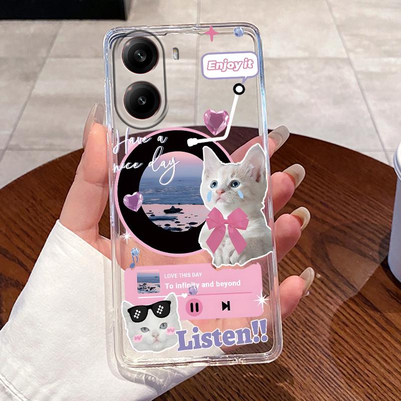 Jelly Casing For Xiaomi POCO X7 PRO 5G/Redmi Turbo 4 5G Clear Silicone Soft TPU Back Cover Cute Cat Rabbit Heart Protective Case