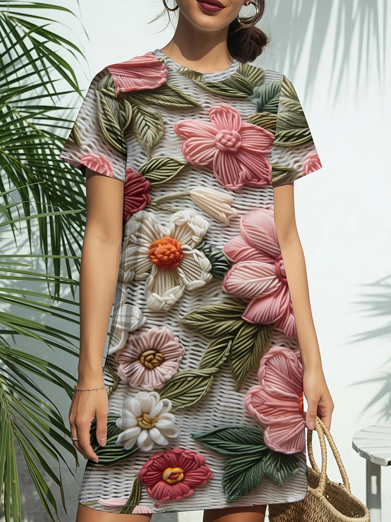 

The New Round-Neck Short-Sleeve T-Shirt Dress from Pink Peony Features American Fashion Trends with Digital Prints. Perfect for Casual Spring And Summ 9XL дубильна кора